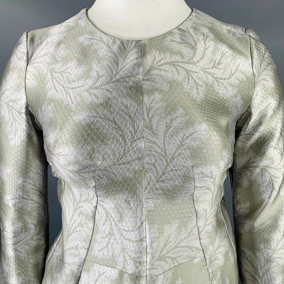 JIL SANDER Size 10 Grey Silver Polyester Silk Embossed A-Line Dress - Picture 2 of 7